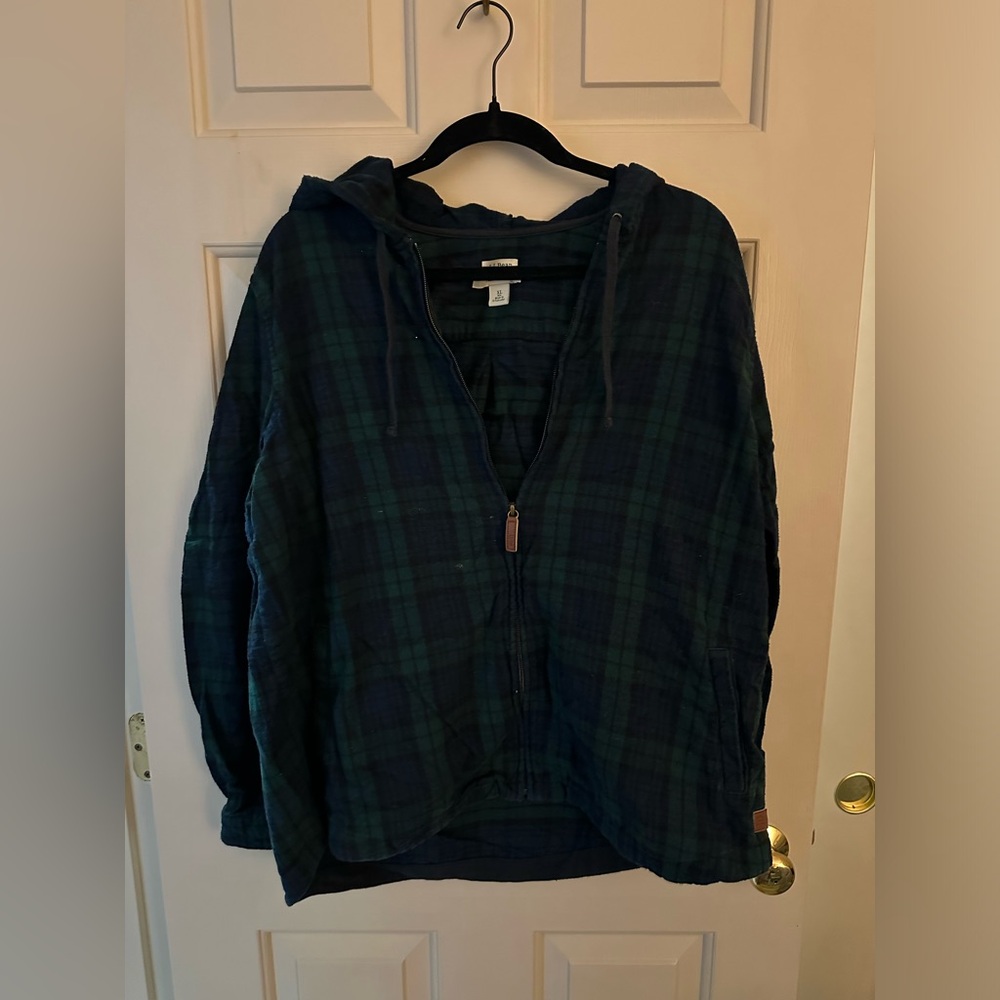 L.L. Bean - Women’s XL Scotch Plaid Flannel Shirt, Relaxed Zip Hoodie